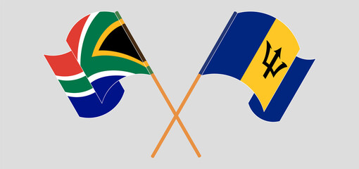 Crossed flags of South Africa and Barbados. Official colors. Correct proportion