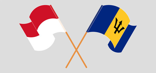 Crossed flags of Indonesia and Barbados. Official colors. Correct proportion
