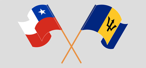 Crossed flags of Chile and Barbados. Official colors. Correct proportion