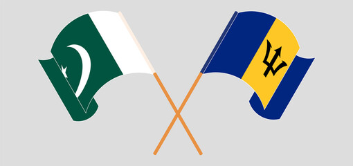 Crossed flags of Pakistan and Barbados. Official colors. Correct proportion