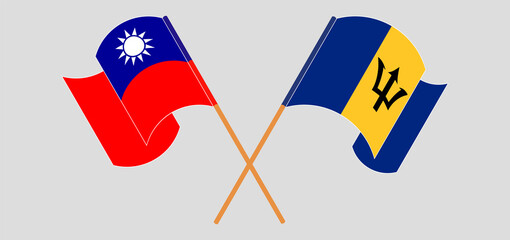 Crossed flags of Taiwan and Barbados. Official colors. Correct proportion