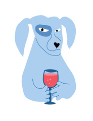 Blue dog with a glass of wine, a characteristic character