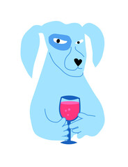 Blue dog with a glass of wine, a characteristic character