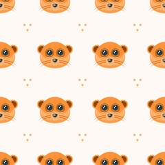 Seamless Pattern Abstract Elements Animal Meerkats Head Wildlife Vector Design Style Background Illustration Texture For Prints Textiles, Clothing, Gift Wrap, Wallpaper, Pastel