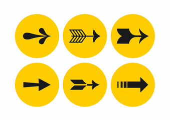 Vector icon of assorted arrows in yellow circle.