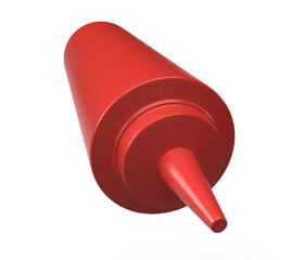 Isolated Dynamic Angle of Red Squeezy Ketchup Bottle on White Background, 3D Illustration.