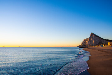 View to the rock of Gibraltar during sunrise.