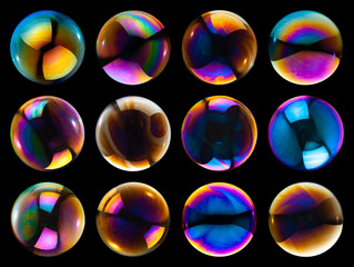 Soap bubbles isolated on black background