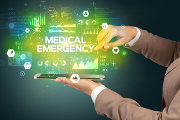 Close-up of a touchscreen with medical inscription