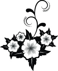 vector black silhouettes of flowers isolated on a white background.