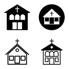 Church Flat Icon Set Isolated On White Background