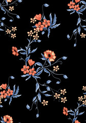 Illustration pattern winter flowers witch black background fashion design