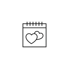 Outline sign related to heart and romance. Editable stroke. Modern sign in flat style. Suitable for advertisements, articles, books etc. Line icon of hearts on calendar