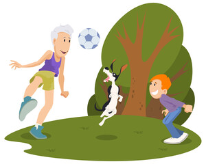 Family playing soccer. Illustration for internet and mobile website.
