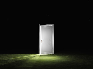 Single door emits light in dark scene