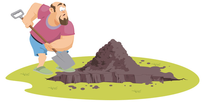 Man Is Digging Big Hole. Illustration For Internet And Mobile Website.