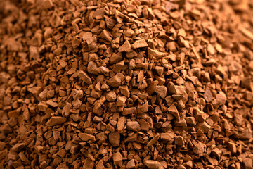 Instant Granulated coffee background, texture. Macro photo