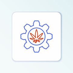 Line Chemical test tube with marijuana or cannabis leaf icon isolated on white background. Research concept. Laboratory CBD oil concept. Colorful outline concept. Vector