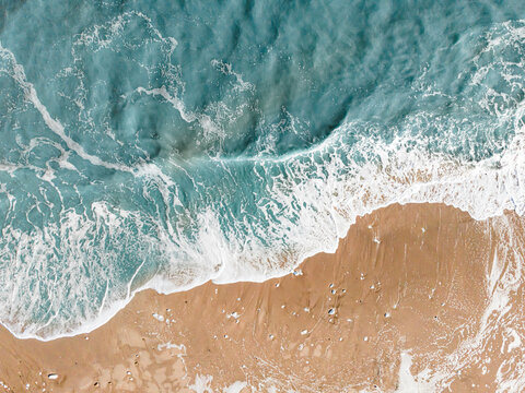 Look Down Drone Shot of the Sea - Waves - Shore 