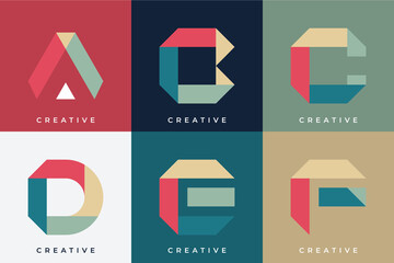 Set of colorful origami monogram abstract initial logo collection