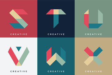 Set of colorful origami monogram abstract initial logo collection