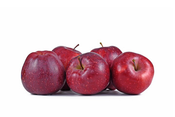 Many red apple fruits on white background