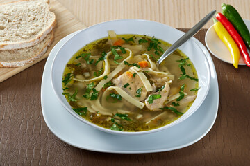 Chicken soup with vegetables and noodles