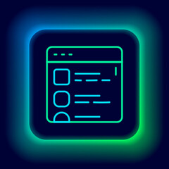 Glowing neon line Browser files icon isolated on black background. Colorful outline concept. Vector