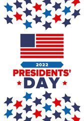 Happy Presidents' Day in February. Celebrated in United States. Washington's Birthday. Federal holiday in America. Patriotic american vector illustration. Poster, banner and background