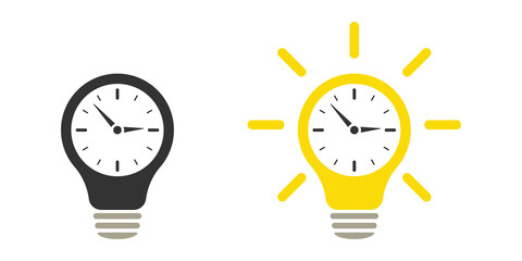 Clock inside a light bulb. Time concept. Icon set. Illustration