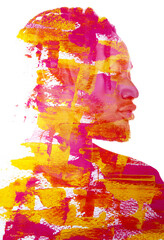 A portrait of a man combined with a colorful painting in a paintography technique.
