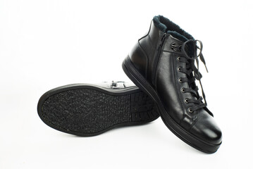 boot isolated. men's leather winter boots on a white background. quality shoes. 