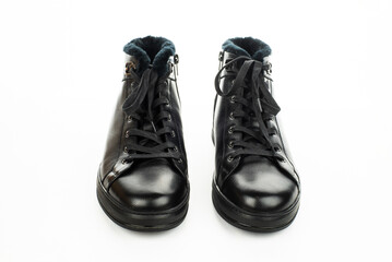 boot isolated. men's leather winter boots on a white background. quality shoes. 