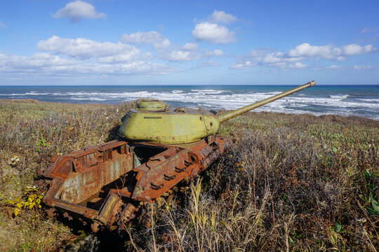 Old tank off the coast on Sakhalin Island