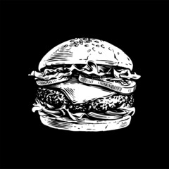 burger hand drawing sketch engraving illustration style