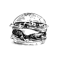burger hand drawing sketch engraving illustration style - obrazy, fototapety, plakaty