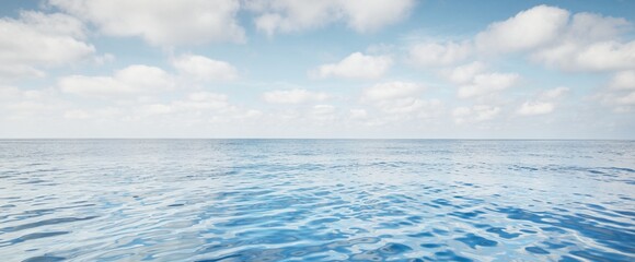 Clear blue sky with cumulus clouds above the Mediterranean sea. Idyllic seascape. Travel...