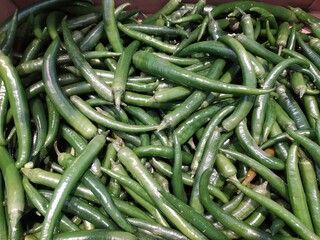 pods of hot green pepper in a pile