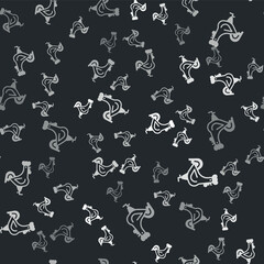 Grey French rooster icon isolated seamless pattern on black background. Vector