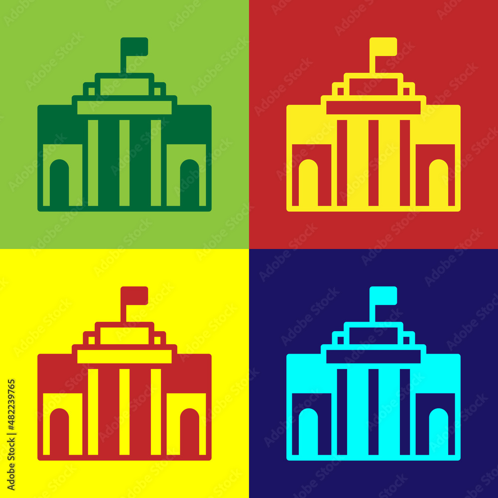 Sticker pop art prado museum icon isolated on color background. madrid, spain. vector