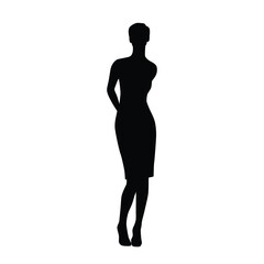 Fototapeta premium Silhouette of a woman standing, business people, vector illustration, black color, isolated on white background