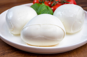 Tasing of fresh italian cheese mozzarella di buffalo
