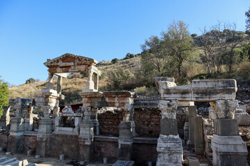 Fototapeta na wymiar ruins of the ancient temple in archaeological site Ephesus in Turkey