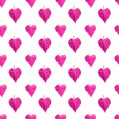 Seamless valentine's background of pink leaves in the form of hearts on a white background.
