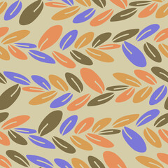 Abstract elegant seamless pattern of lined botanical floral motifs of plants and leaves