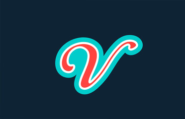 Obraz premium red green handwritten V alphabet letter icon logo design. Creative template for business and company