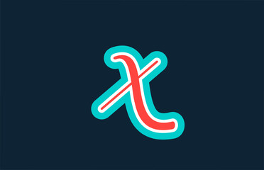 red green handwritten X alphabet letter icon logo design. Creative template for business and company