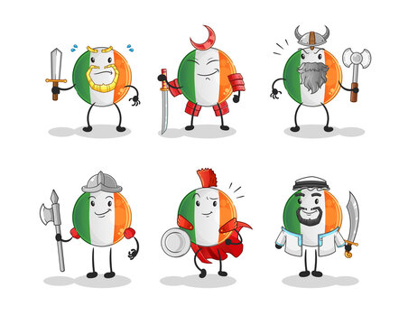 irish flag warrior group character. cartoon mascot vector