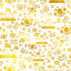 Exotic Floral Pattern Garden in White Golden Tones