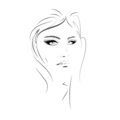 A graphic sketch, a painted portrait of a beautiful attractive girl, a model for design.